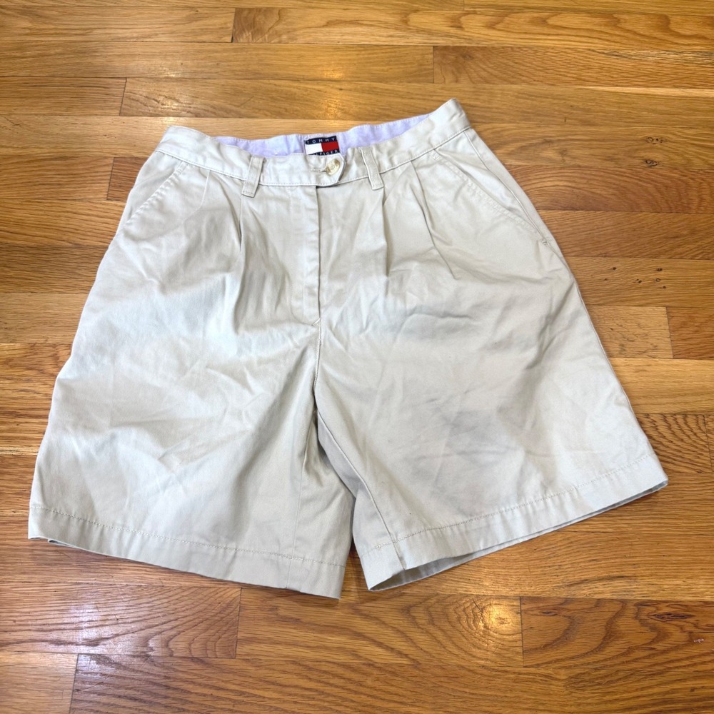 Tommy Hilfiger Vintage Tan Khaki Pleated Chino Shorts High Rise Womens 8